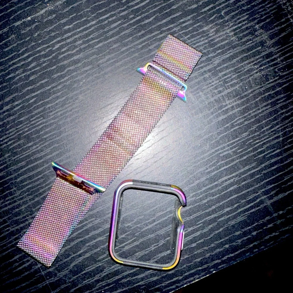 38mm Apple Watch rainbow case & band. Case plastic & band stainless steel. $25